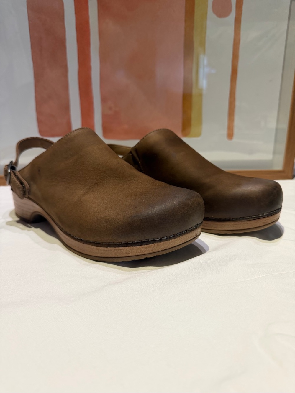 Dansko Ingrid Slingback Clog Mules Antique Brown Oiled Leather Sz 39 8.5-9